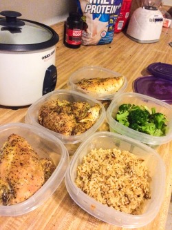 deepseadiva:drwannabe probably eats this much in two days, but here’s my meals for the week. 6 chicken breasts, 2 cups of rice, 2 cups of broccoli. I’ll steam more rice and broccoli as I go along as that tastes better fresh.  