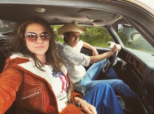 Kaniehtiio Horn on the set of the new show “Reservation Dogs” as “Deer L