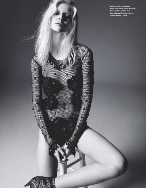 Ola Rudnicka in “Glamorama” by Richard Bush for Numéro, April 2014 Ankle boots: Saint laurent for He