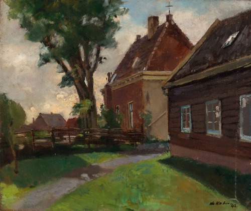Village View Overveen   -    Otto B. de Kat, 1942.Dutch,1907-1995Oil on canvas, 35 x 42 cm.