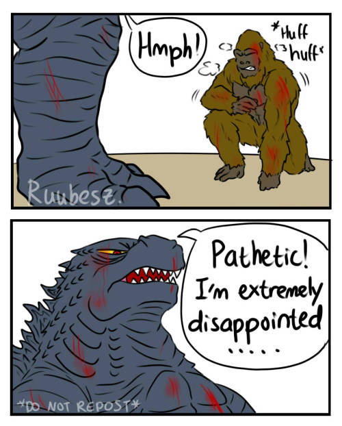 ruubesz-draws:Godzilla: “The f*** you just said behind my back?!”Kong you sneaky little monke!*DO NO