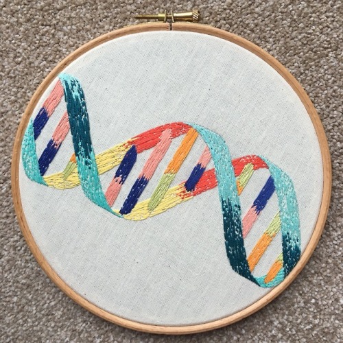 moleculart: embroidery: DNA double helix I used 2 threads (vs. my usual 6) to maintain the finer det