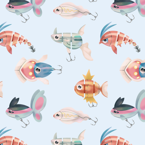 pinkgermy:My new design available on Redbubble !I really like to fish and the aspect of lures soo