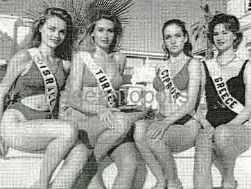 Delegates to the Miss Universe title of 1995 in Windhoek, Namibia. From left: Miss Israel, Jana Kalman, Miss Turkey, Gamze Saygi, Miss Cyprus, Clara Davina Rainbow and Miss Greece, Helen Papaioannou.