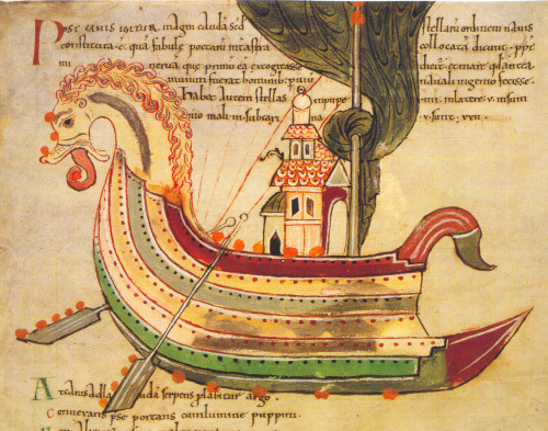 tuulikki: Viking dragon shipManuscript, Northumbia, England, 900s CE