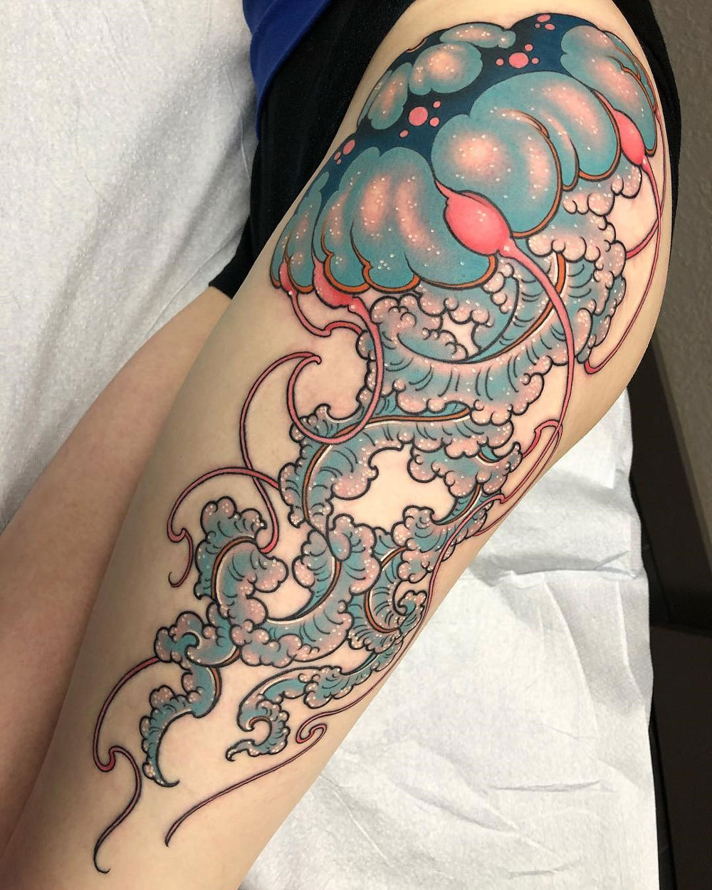 Bright Jellyfish Torso Tattoo