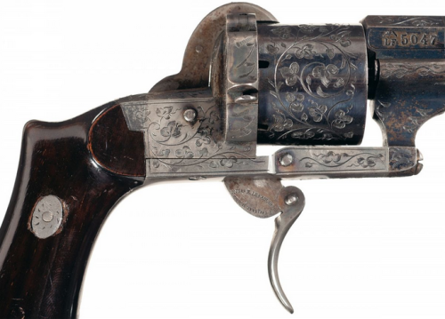 A fine cased and engraved Lefaucheux double action pinfire revolver, mid 19th century.Sold at Auctio