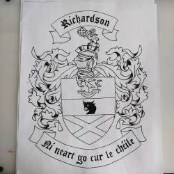 Family crest with some text at the bottom