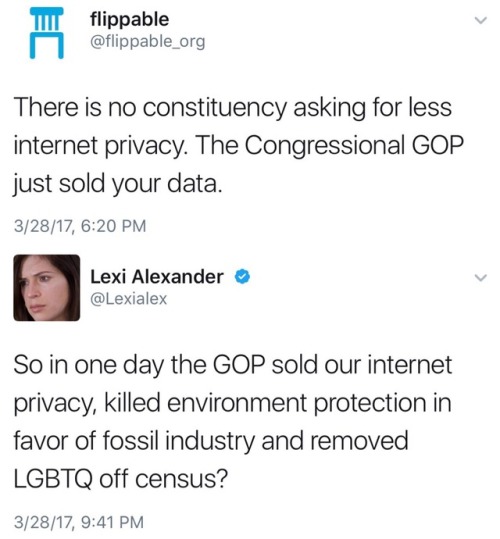 odinsblog: REPUBLICANS just sold your internet privacy to anonymous corporations, advertisers, insurance companies, employers & potential employers, and to anyone else with enough money to buy your browsing history - without your consent  “We are
