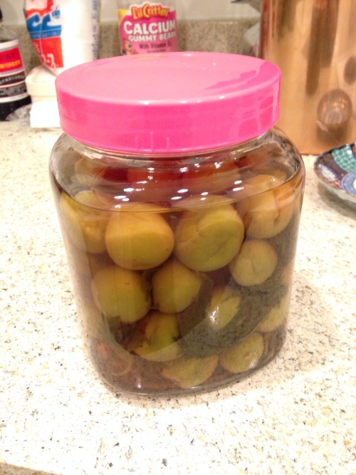 Ended up making two batches of umeboshi (pickled plums) because the first batch came out so good! It’s finally in a nicely sealed 1.5L glass bottle I picked up at Daiso today.  Now I gotta be careful not to eat all these real quick…