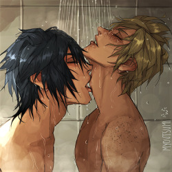 myoutsumi:I really wanted to draw a shower scene and well…more Promptis happened   ¯\_(ツ)_/¯  