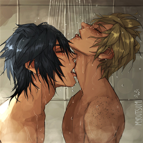 three-guys-and-a-chocobo: myoutsumi:I really wanted to draw a shower scene and well…more Prom