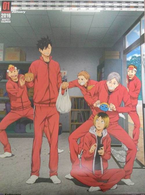 raggirare:  So I got my hands on the Haikyuu 2016 Wall Calendar today and I regret nothing. Each image is for two month (all the bottom months got cut off bc of how I had it lying on my bed). 
