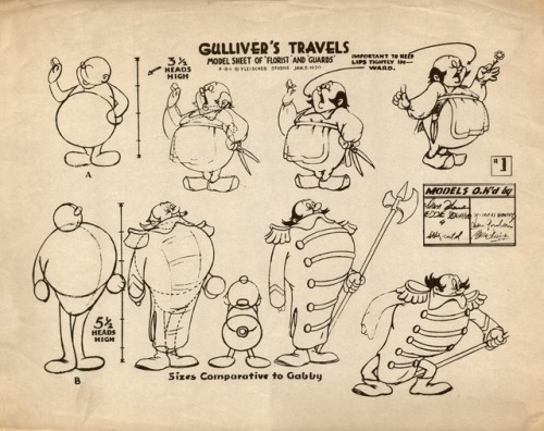 Model sheets from the 1939 Fleischer animated feature, Gulliver’s Travels.