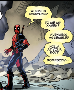 jimfear138:  timereaper:  travisconleycaughron:  How can you hate Deadpool I mean really  All of my knowledge of Deadpool comes from this website. Which means he’s funnier than hell, not totally logical (ever), and probably madly in love or lust with