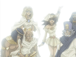 chicaries:  chocolapeanut:  wizqevelynart:  chocolapeanut:  yugiohchildhood:  Aww mana is waiving at Atem so cute  I find it interesting that Karim, Shada and Mahaad chose to kneel while most of the people are standing up. It really shows their devotion