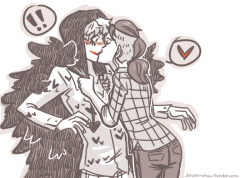 artsycrapfromsai:  headcanon: Cora was too shy to initiate the first kiss so Bellemere did lol i try to avoid drawing super romantic stuff like this but the image of Bellemere with Cora’s lipstick/makeup smeared on her mouth was just too funny for me