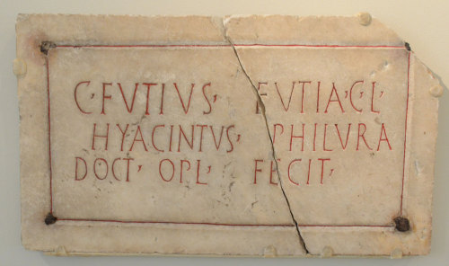 The first columbarium slab marked the tomb of Futius Hyacintus who was an instructor in a gladiatori