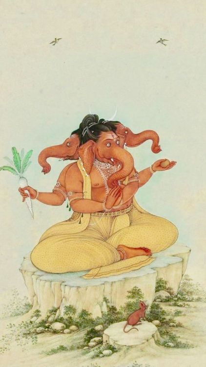 hinducosmos: Trimuhkti Ganapati Artist: Mahaveer Swami , Bikaneri style of painting (via Pinterest: 