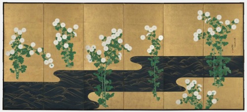 cma-japanese-art: Chrysanthemums by a Stream, Ogata Korin, late 1700s-early 1800s, Cleveland Museum 