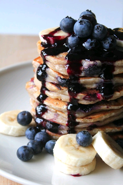 verticalfood:  Blueberry Banana Pancake with Blueberry Balsamic Sauce