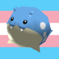 lowpolyanimals:Spheal from Pokémon Rumble World with a transgender flag background by @badbloh
