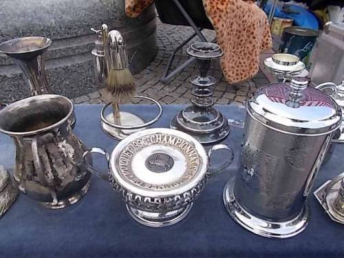 May 2022 - Wroclaw, Poland - some merchandise offered for sale during flea market of antiquities.
