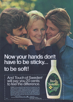 thegikitiki:  Now Your Hands Don’t Have To Be Sticky…   Touch of Sweden Hand Lotion, 1973