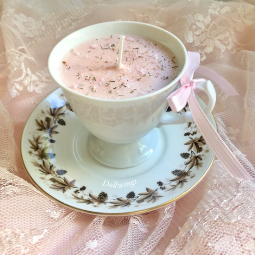 la-petitefille:Delicate Doe: A baby pink + cinnamon-scented mini teacup candle for the softest fores