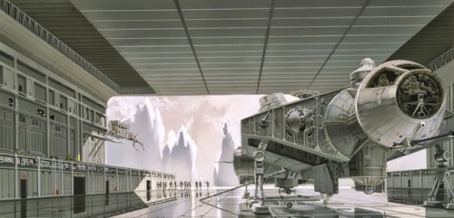 talesfromweirdland:Death Star concept art by Ralph McQuarrie. As you can see, the Millennium Falcon 