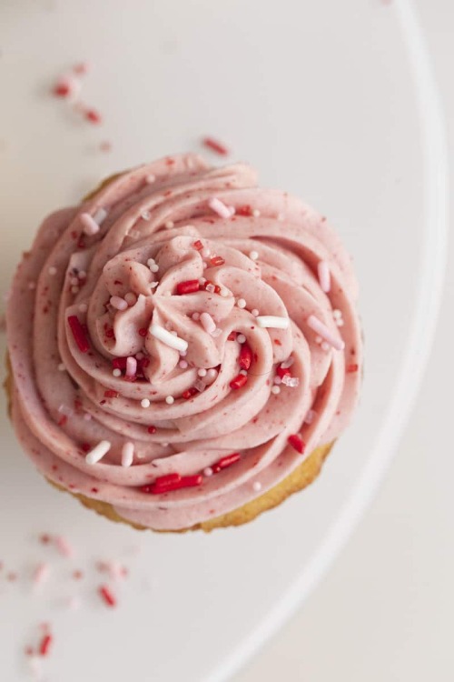 Small Batch Vanilla Cupcakes with Strawberry Buttercream