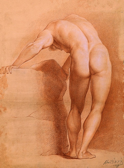 hadrian6:  A Male Nude Study from Behind. Francesco Maria Carrafa Italian 1580-1642. sanguine and chalk on paper.    http://hadrian6.tumblr.com
