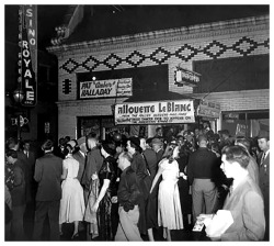 Vintage press photo dated from the early-1950&rsquo;s shows crowds outside the &lsquo;Casino Royale&rsquo;; a nightclub located in the French Quarter of New Orleans.. The venue was run by a popular local dancer named: Stormy (aka. Stacey Lawrence).. Allou