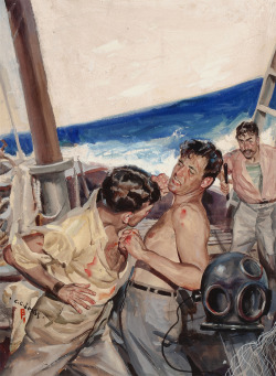 Cecil Calvert Beall (American Artist, 1892-1967)Brawl At Sea, Men’s Magazine Illustration,