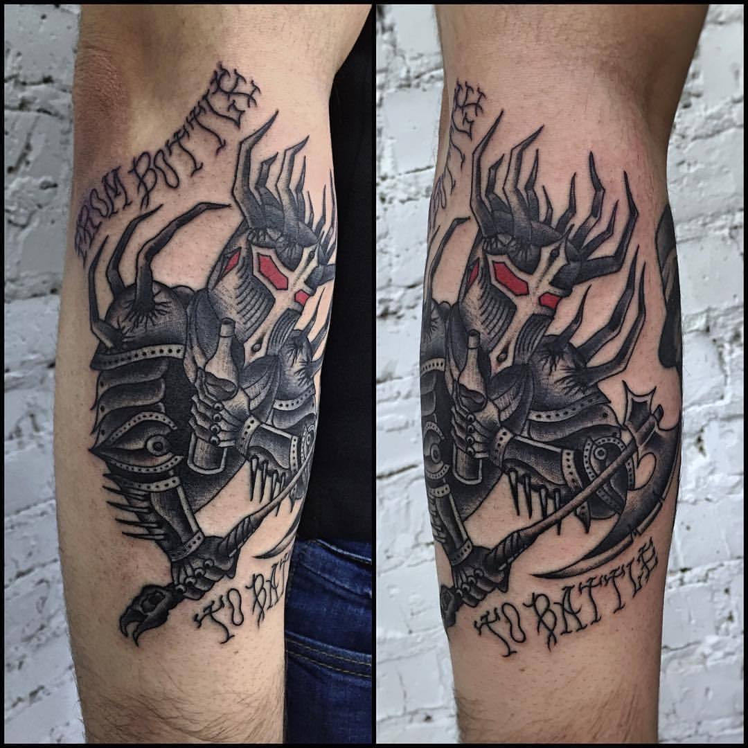 Traditional knight done by Shan  fountainhead tattoo   rtraditionaltattoos