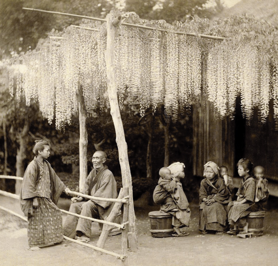 thekimonogallery: About 1880’s, Japan. “The young and old together just sitting