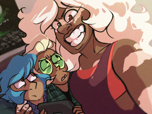 onefell:  to celebrate creating her own blog, Jasper takes a selfie with her favorite nerds. then she promptly needed help editing her theme because she can barely use her computer(its probably about time jasper joined the rp)  <3