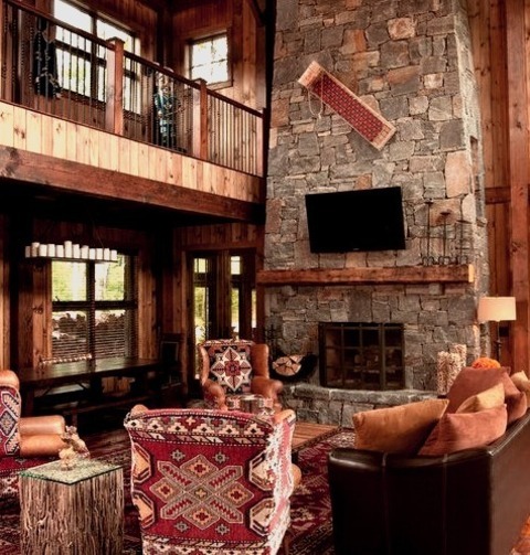 Rustic Living Room In BurlingtonLarge Mountain Style Loft-style Medium Tone Wood Floor Living Room Photo
