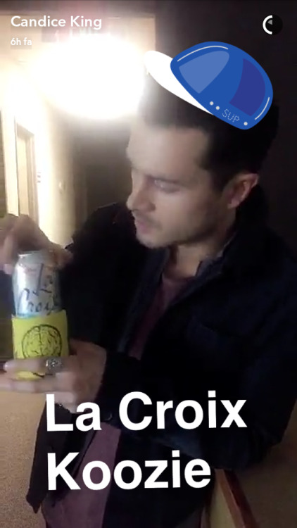 Candice Accola snapchats while filming Michael Malarkey behind the scenes of The Vampire Diaries 8, 