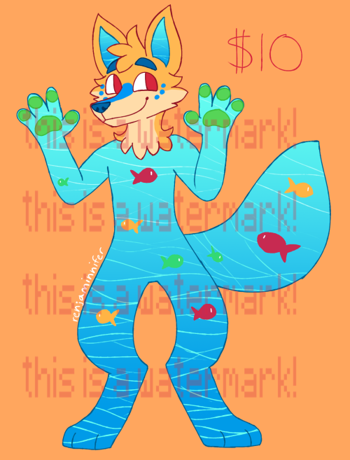 Adopt - $10 ! Dm to buy![ID: A furry adoptable design! It’s a fox mostly made of water, but with a n