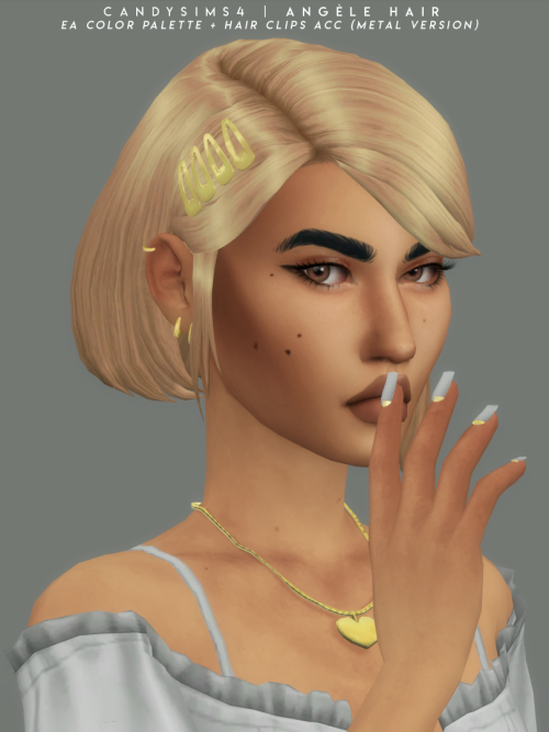 candysims4:ANGÈLE HAIR + HAIR CLIPSA cute bob with a side bang and hair clips as optional acc.Also w