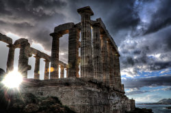 hellas-inhabitants:  The Temple of Poseidon at cape Sounion According to legend, Cape Sounion is the spot where Aegeus, king of Athens, leapt to his death off the cliff, thus giving his name to the Aegean Sea. The story goes that Aegeus, anxiously looking