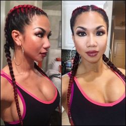 musclegirlsinmotion:  @tinang13 Excuse my big head 😁 Long day today! Worked and filmed for #FitTips TV and more tomorrow! Hair by my girl @erika.hairartist ❤️😘👧🏽 #hairswag #braids #fitnessshoot #squatspo #browstho