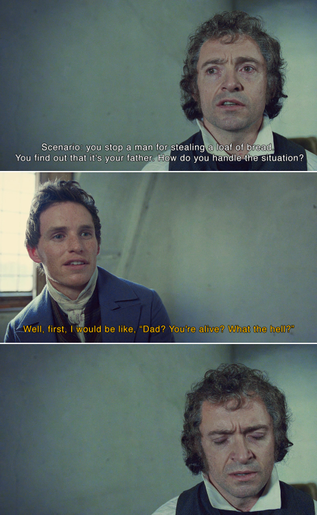 accessiblelesmis:[ID: screencaps of Valjean and Marius from the 2012 Les Mis movie.Valjean: Scenario