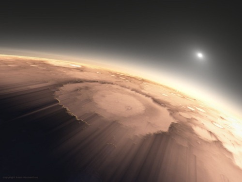 crossconnectmag: Featured curator: Justin Ruckman Kees Veenenbos uses NASA Mars Orbiter data and Terragen rendering software to create these very realistic-looking martian landscapes. His work has been used heavily by NASA, as well as featured in National