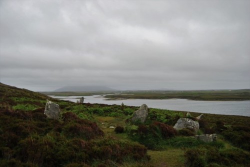 Phobull Fhinn with its beautiful heather moorland, North Uist, Western Isles - this stone circle sta