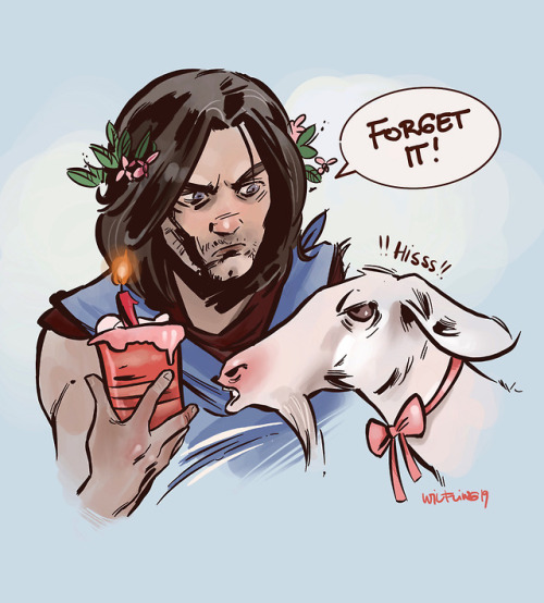 thewilfling: Is it your birthday, goat? No? Then back off! Happy 102nd, Bucky! Drawn in ProCreate fo