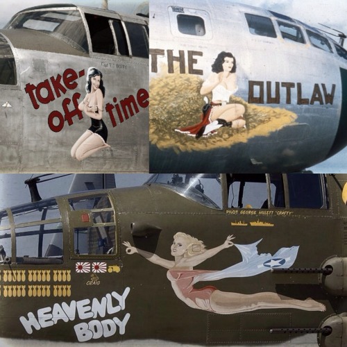 50caliberviking:  freeplanetickettonorthkorea:  boomerstarkiller67:  World War II Aircraft Nose Art  Love WWII art  Hey, Sentimental Journey’s based by my house!   Love this