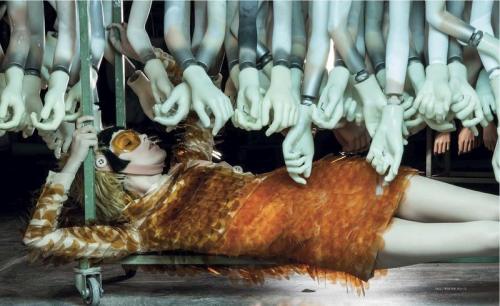 artofashion:  Rasa Zukauskaite in ‘Morphosis’ by Lucia Giacana for ODDA Magazine, Fall/Winter 2014 Rasa Zukauskaite succumbs to mannequin mania in ‘Morphosis’ Special Prada Archives by Lucia Giacani for ODDA Magazine. Art invades with thought-provoking
