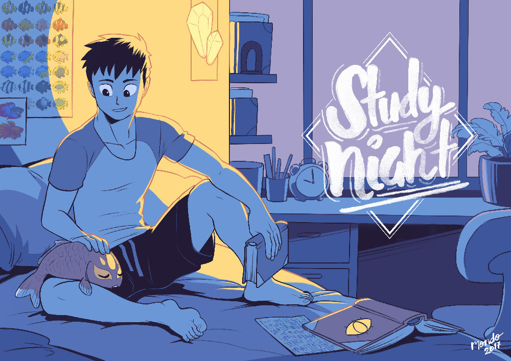 raymondoart: “Study Night” Liyu has an upcoming magic exam and he crams the night